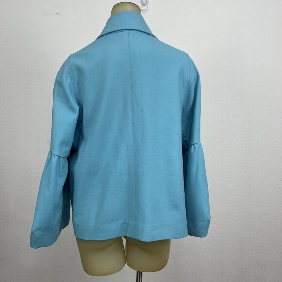 Per Se Blue Wool Stretch Swing Jacket Coat Bell Sleeves Size 10 Pockets Women's - Picture 4 of 5